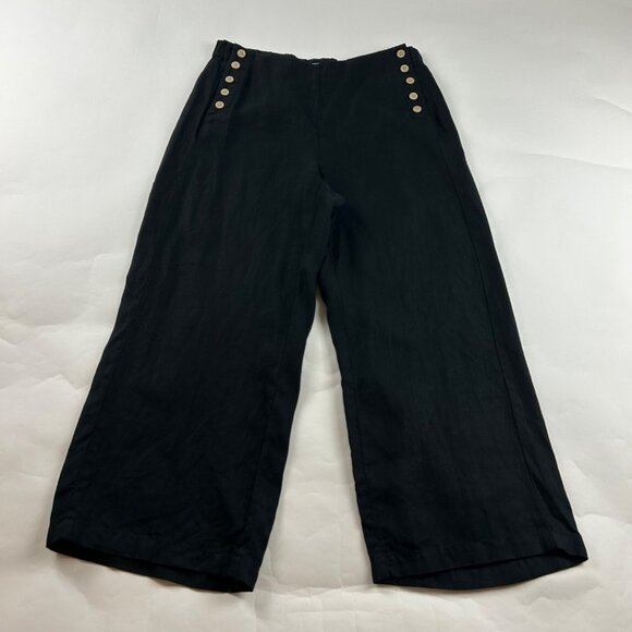 J. Jill Black Linen Sailor Waist High Rise Wide Leg Summer Pant S - Picture 1 of 6